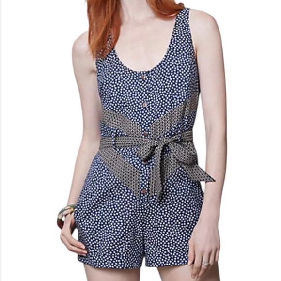Anthropologie Jen Kao Melati Floral Navy Summer Romper cottagecore boho - Picture 1 of 10